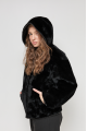 Stylish reversible black sheepskin coat with a hood made of natural sheepskin